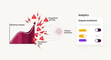 Graph shows increasing revenue stream with chargeback alerts indicating a need for dispute resolution.