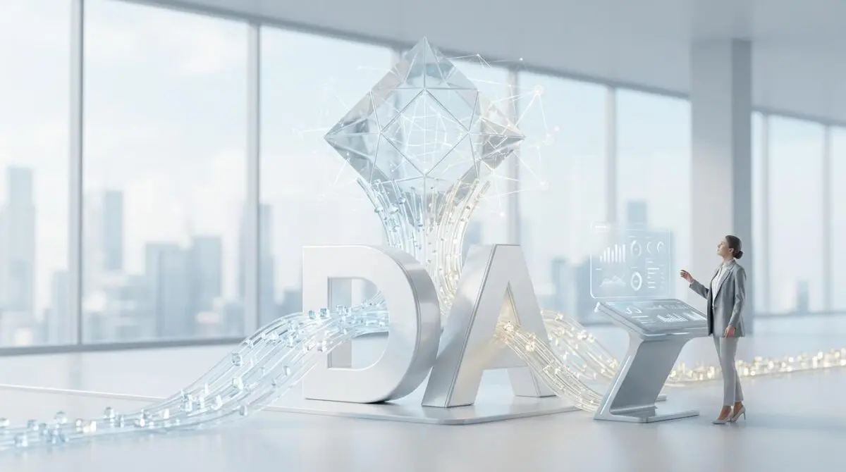 Woman interacting with futuristic data display, symbolizing the role of Chief Data Officer in AI.