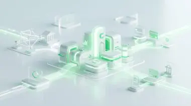 Abstract network of interconnected banking modules, illustrating Chime's disruptive power in the US banking market.