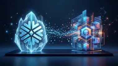 Abstract glowing snowflake and interconnected cubes representing cloud data warehouses like Snowflake and BigQuery.