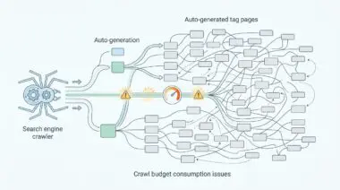 Search engine crawler facing crawl budget consumed by auto-generated tag pages offering no unique value.