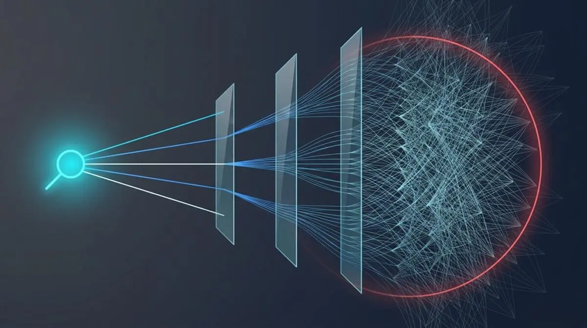 Conceptual visualization of search queries branching into complex network structures, representing crawl budget wasted on faceted navigation filters.