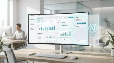 Building custom AI copilots for proprietary enterprise software is visualized on a modern monitor.