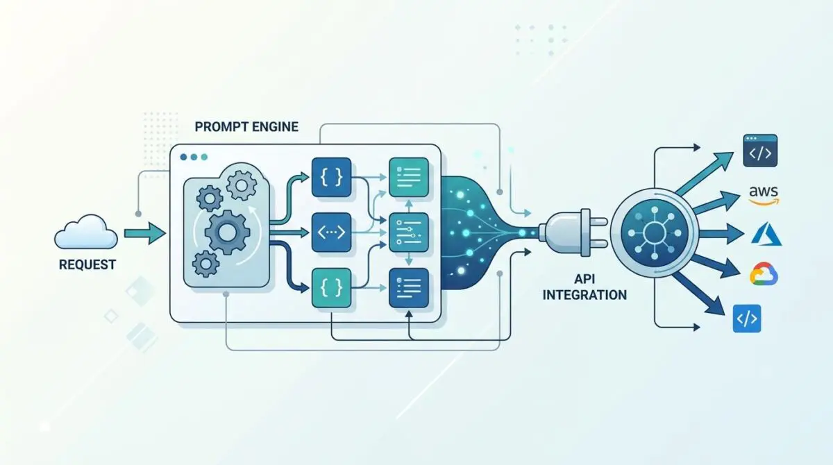 Diagram illustrating how to design dynamic prompt templates for API integrations using a prompt engine.