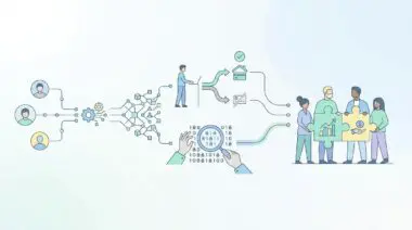 Conceptual image illustrating the ethical challenges and social impact of FinTech with data analysis and teamwork.
