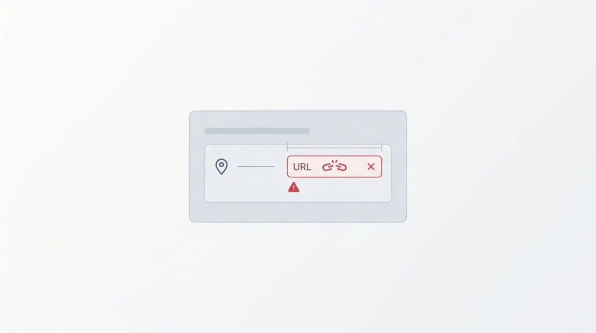 Location icon with error symbol on URL field, indicating event schema rejected.