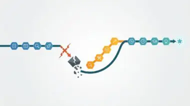 Conceptual graphic illustrating the 'Failing Forward' Mentality, showing a broken path and a new, successful trajectory.