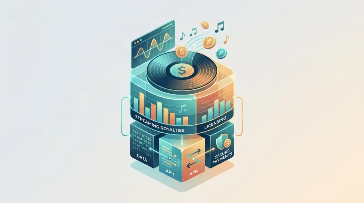 Visualizing the ultimate Fin-tech stack for music lovers: royalties, licensing, data, APIs, and secure payments.