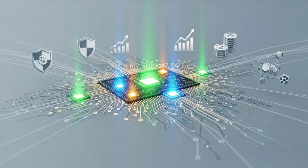 Central processor with glowing nodes illustrating the FinTech Revolution in B2B Payments, security, and growth.