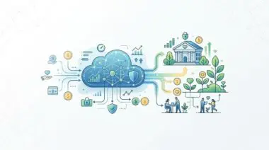 Cloud-based FinTech solutions for non-profits and charities, illustrating growth and security.