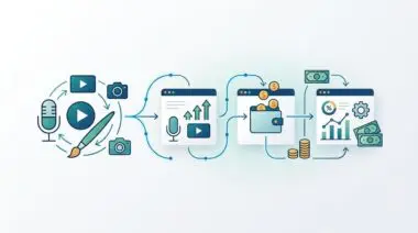 Flowchart showing creation tools leading to monetization and analytics for the best FinTech tools for a YouTuber.