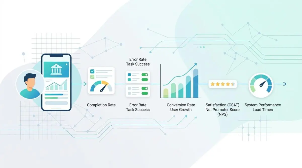 User journey mapping for FinTech UX revolution, tracking completion, error rates, conversion, and performance.