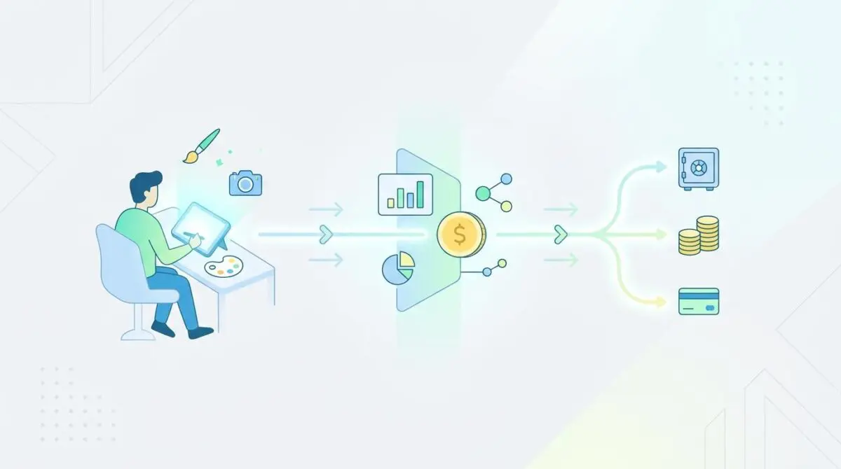 Creative professional using digital tools, illustrating the FinTech of the passion economy and financial workflows.