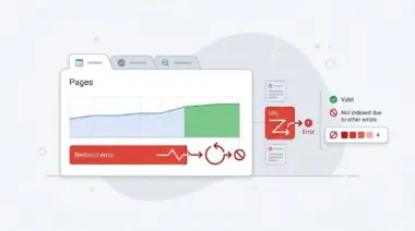 GSC Indexing report showing 'Page with redirect' error for non-redirecting URLs.