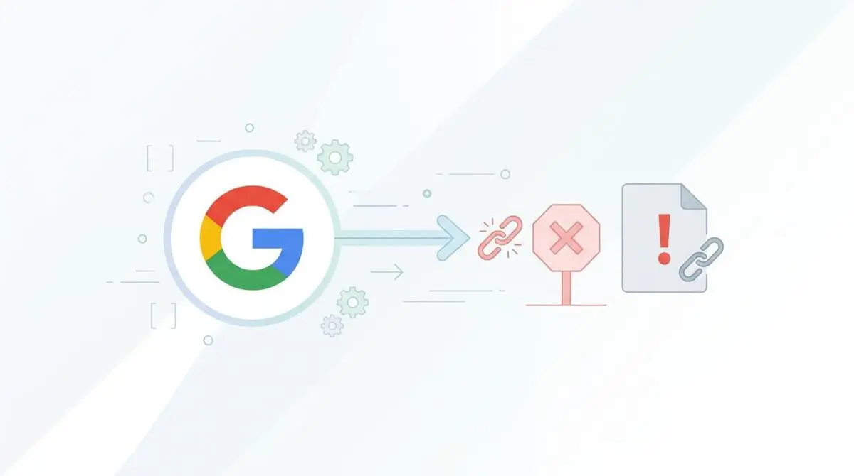 Google Search Console reporting crawl issues, indicated by broken links and error symbols.