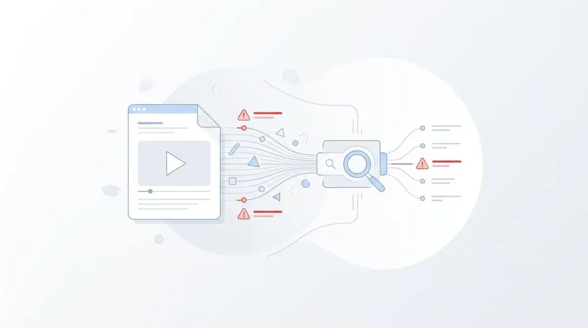 Abstract concept of GSC reporting video analysis and data flow with warning symbols.
