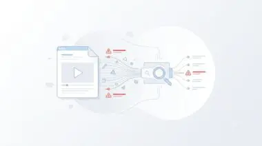 Abstract concept of GSC reporting video analysis and data flow with warning symbols.