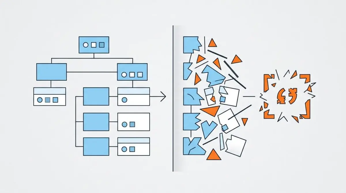 Flowchart breaks into fragments, showing an unescaped quote causing GSC reporting 'Unparsable structured data'.