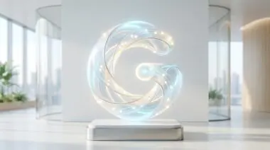 Glowing blue and white 'G' symbol representing Google Gemini, with illuminated dots.