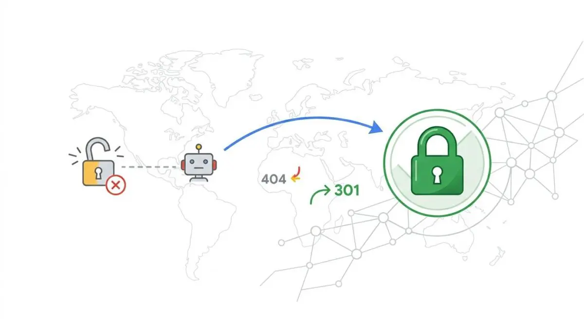 Robot encountering 404 error, then redirecting via 301 to HTTPS site.