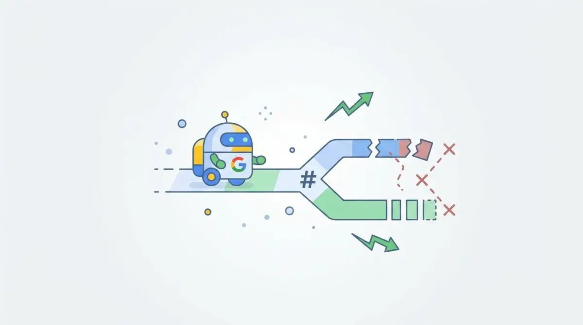 Googlebot robot struggling with a URL path split by a hash fragment (#) symbol.