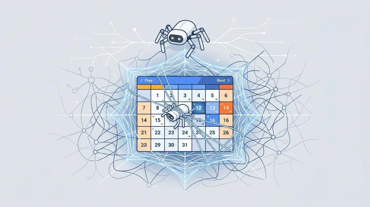 Googlebot spider trapped in a dynamic calendar widget web.