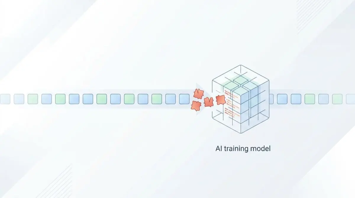 Illustrating how to handle data poisoning risks in custom AI model training with corrupted data input.