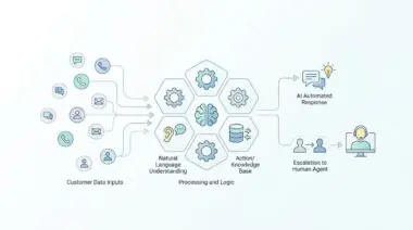 Diagram illustrating how to build an autonomous AI agent for customer service, showing data inputs, processing, and outputs.