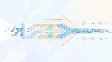Data flowing through a pipe, optimizing LLM inference speed for real-time applications.
