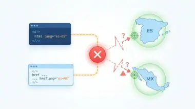 Conflicting HTML lang="es-ES" and hreflang="es-MX" causes SEO errors, ignoring hreflang tags.