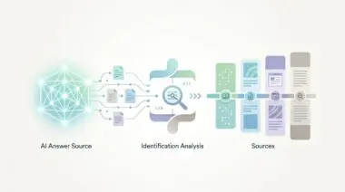 Diagram showing AI answer source data analysis to identify contributing pages for AI answers.