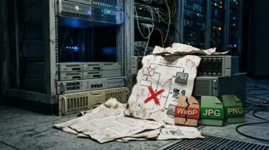 Sitemap errors with WebP, JPG, PNG files near server racks, indicating sitemap returning 'Unsupported image format' errors.