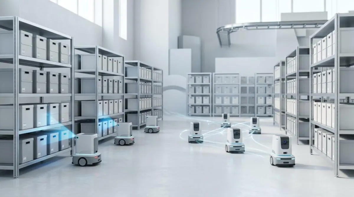 Swarm robots performing instant automated deployment for warehouse inventory counting triggered by real-time audits.