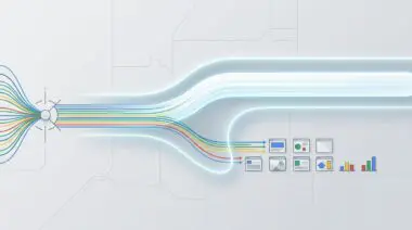 Abstract illustration of colorful data streams converging into AI search results and analytics charts, addressing 'Is SEO Dead?' By Andres SEO Expert.