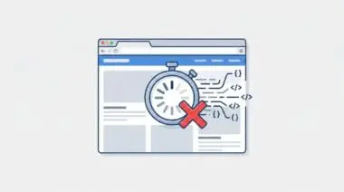Illustration of a browser window with a stopwatch and a red X representing a JavaScript rendering timeout error.