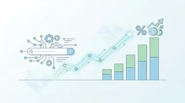 Conceptual graphic illustrating Generative Engine Optimization ROI with gears, search bar, and upward trending growth chart with currency symbols.