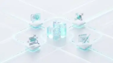 Conceptual illustration of the OpenAI corporate ecosystem, showing interconnected nodes for AI, language, and development.