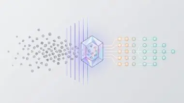 Abstract illustration of unstructured data being processed through a crystal core for Claude and Anthropic's information retrieval.