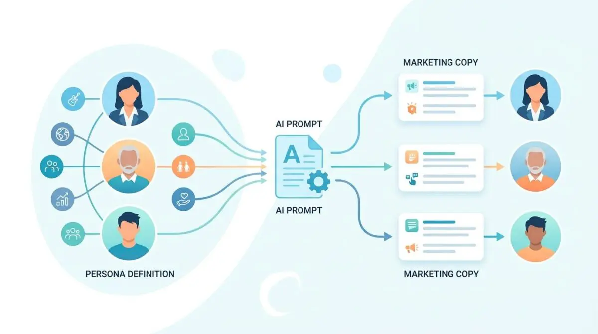 Diagram showing how to use persona-based prompting for targeted marketing copy generation.