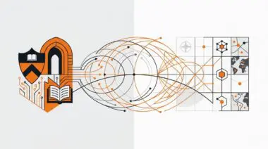Princeton University study on GEO: Illustration showing university emblem, network diagrams, and world maps.