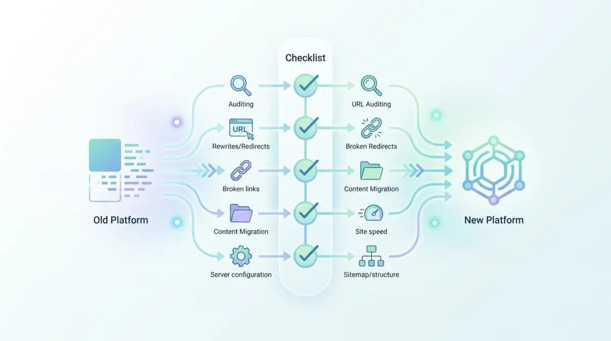 Flowchart detailing a step-by-step checklist for a successful re-platforming project.
