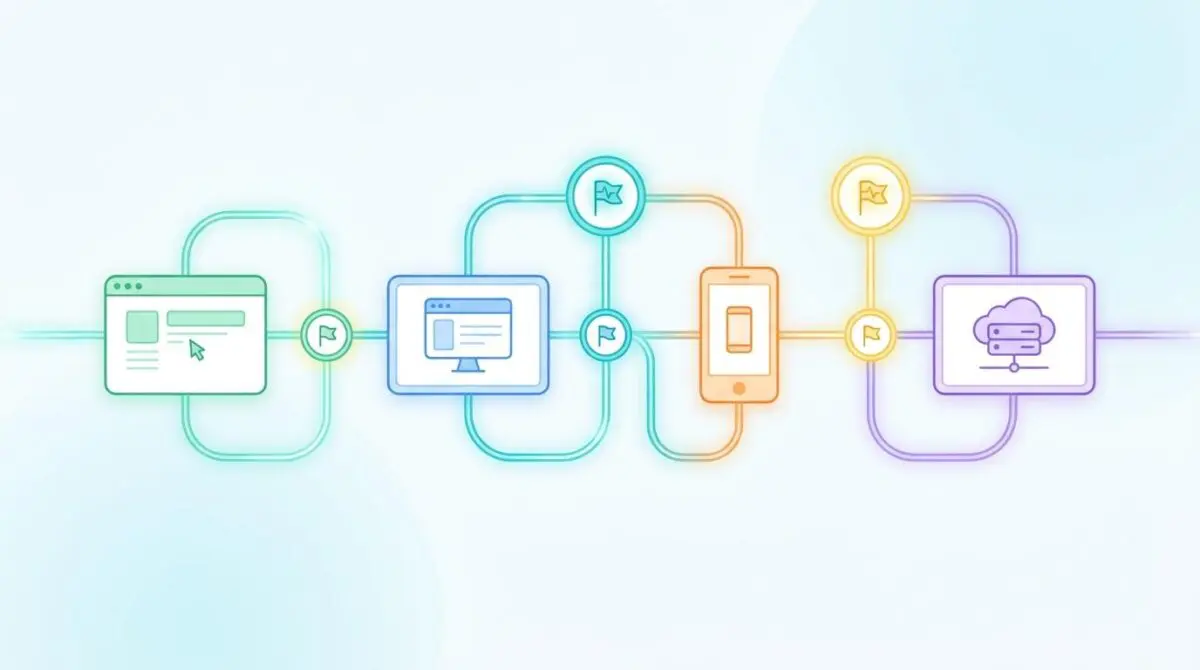 Diagram showing real-time synchronization of cross-platform project milestones between Jira, Trello, and ClickUp.