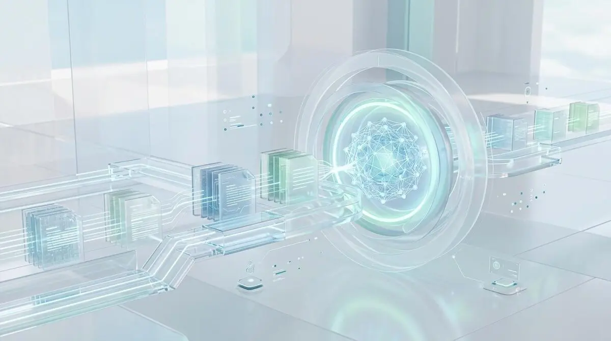 Abstract visualization of building a secure enterprise AI search engine for internal documents with data streams.