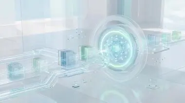 Abstract visualization of building a secure enterprise AI search engine for internal documents with data streams.