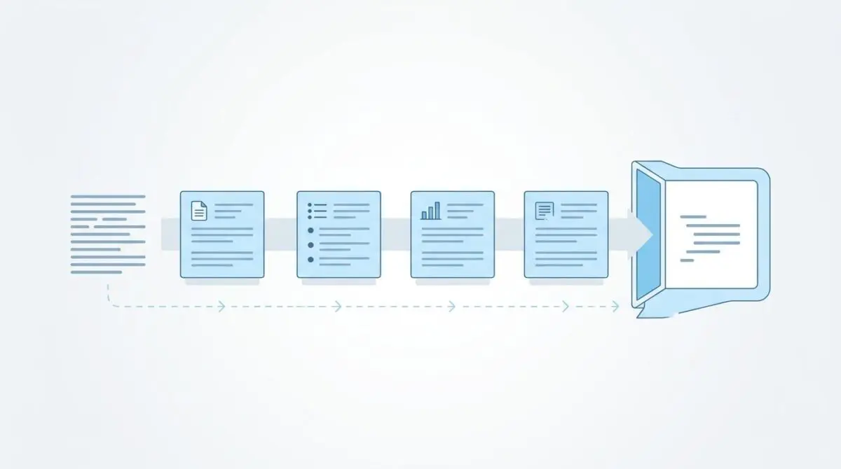 Diagram illustrating creating self-contained content sections for better LLM chunking, showing documents feeding into a folder.