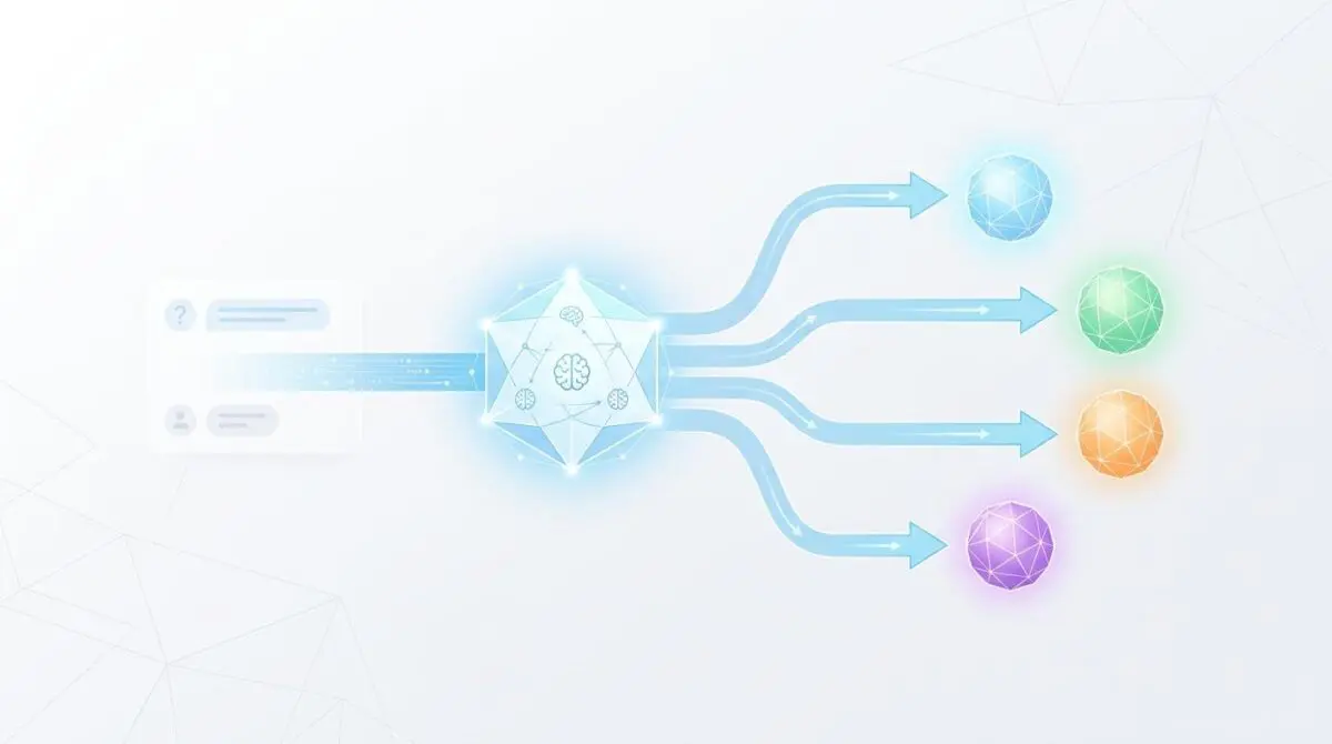 Guide to semantic routing: AI input branches to multiple LLMs for varied outputs.