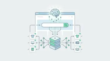 Brain icon over a search bar visualizing how to implement semantic search in e-commerce.