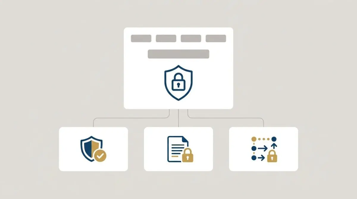 Conceptual graphic showing site navigation linking to irrelevant privacy policy and terms of service pages.