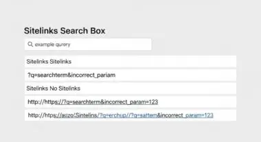 Sitelinks search box displaying incorrect internal search URL parameters in SERPs.