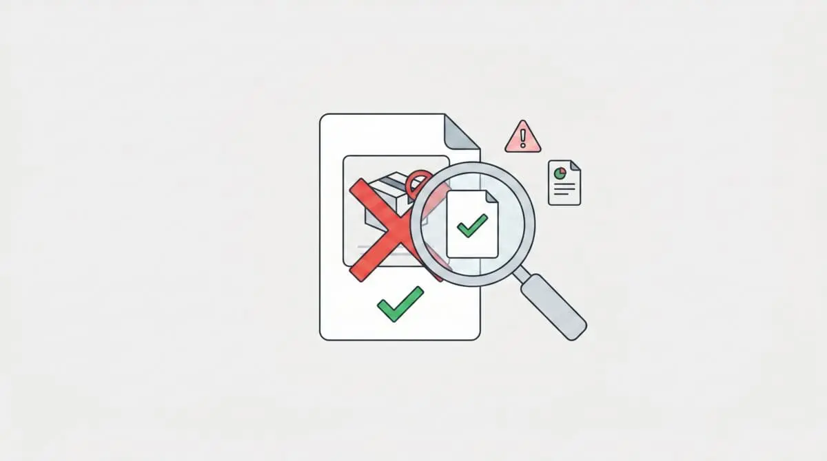 Illustration of a magnifying glass inspecting a product page that returns a success code despite being empty.